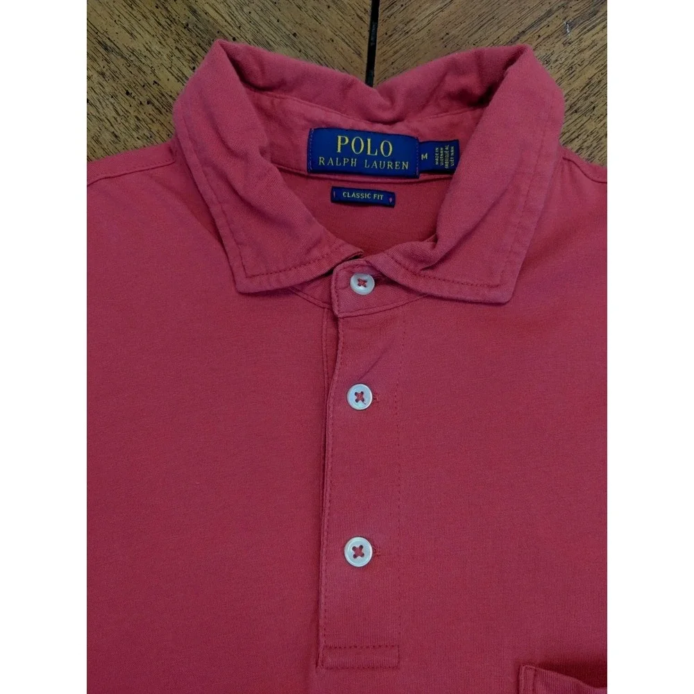 Ralph Lauren Polo Shirt Mens Medium Classic Fit Red Short Sleeve‎